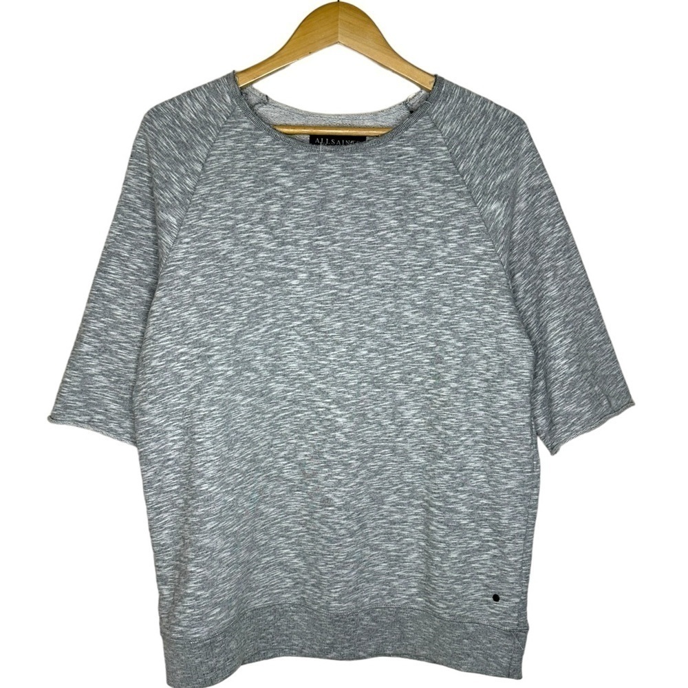 Allsaints Mens Distressed Crew Sweatshirt in Grey Melange Size M